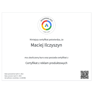 certyfikowany specjalista Google Ads Maciej Ilczyszyn